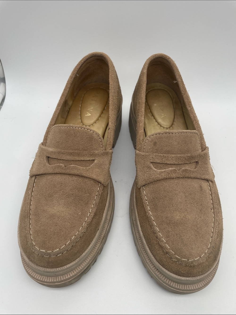 Women's Suede Penny Loafers in Taupe